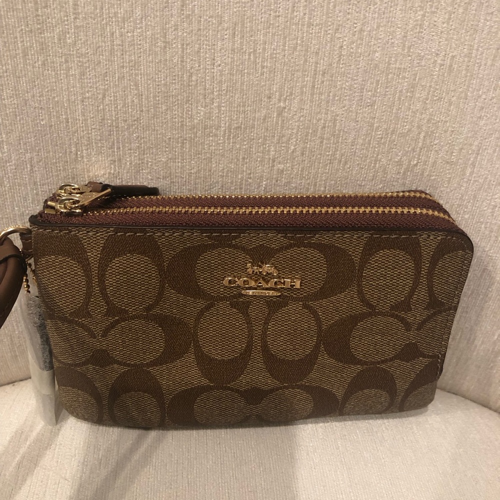 Coach Double Corner Zip Wristlet In Signature Canvas